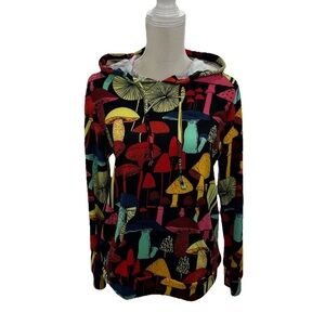 NWOT L.A Soul Whimsical Mushroom Print Hooded Top Womens Small Kangaroo Pocket
